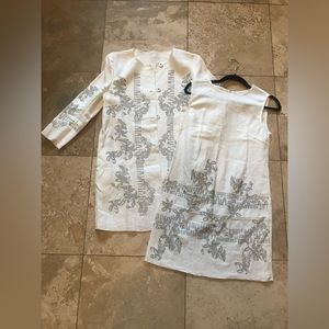 White linen blazer + matching dress embellishment SZ M / US 4-6 Chic $460